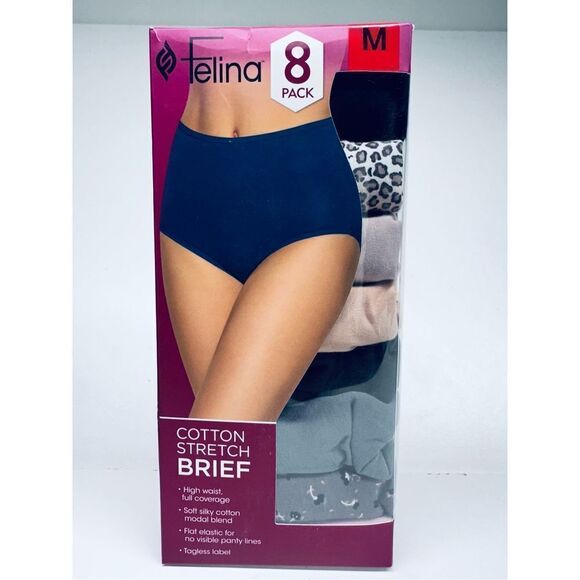 2 Pack Felina Women’s Cotton Stretch Briefs Size M (Each pack 8 pairs ) - Picture 4 of 6